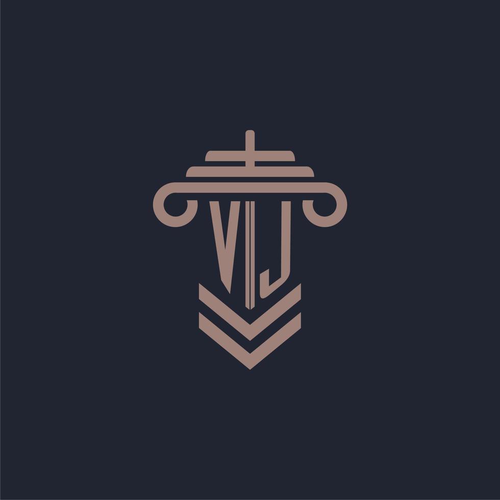 vj eerste monogram logo met pijler ontwerp voor wet firma vector beeld