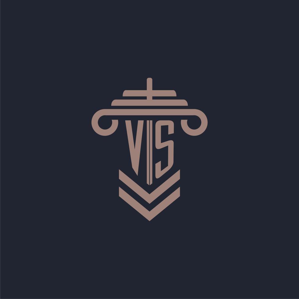 vs eerste monogram logo met pijler ontwerp voor wet firma vector beeld