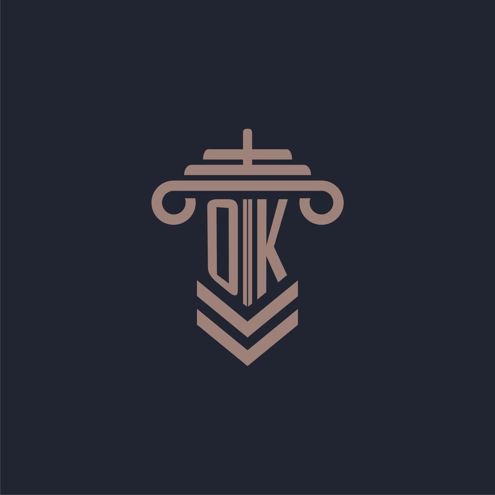 OK eerste monogram logo met pijler ontwerp voor wet firma vector beeld