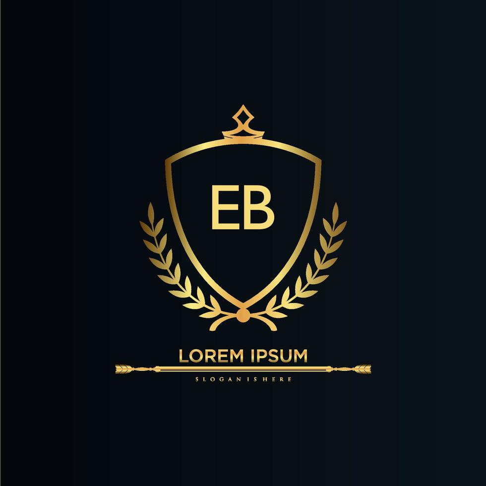 eb brief eerste met Koninklijk sjabloon.elegant met kroon logo vector, creatief belettering logo vector illustratie.