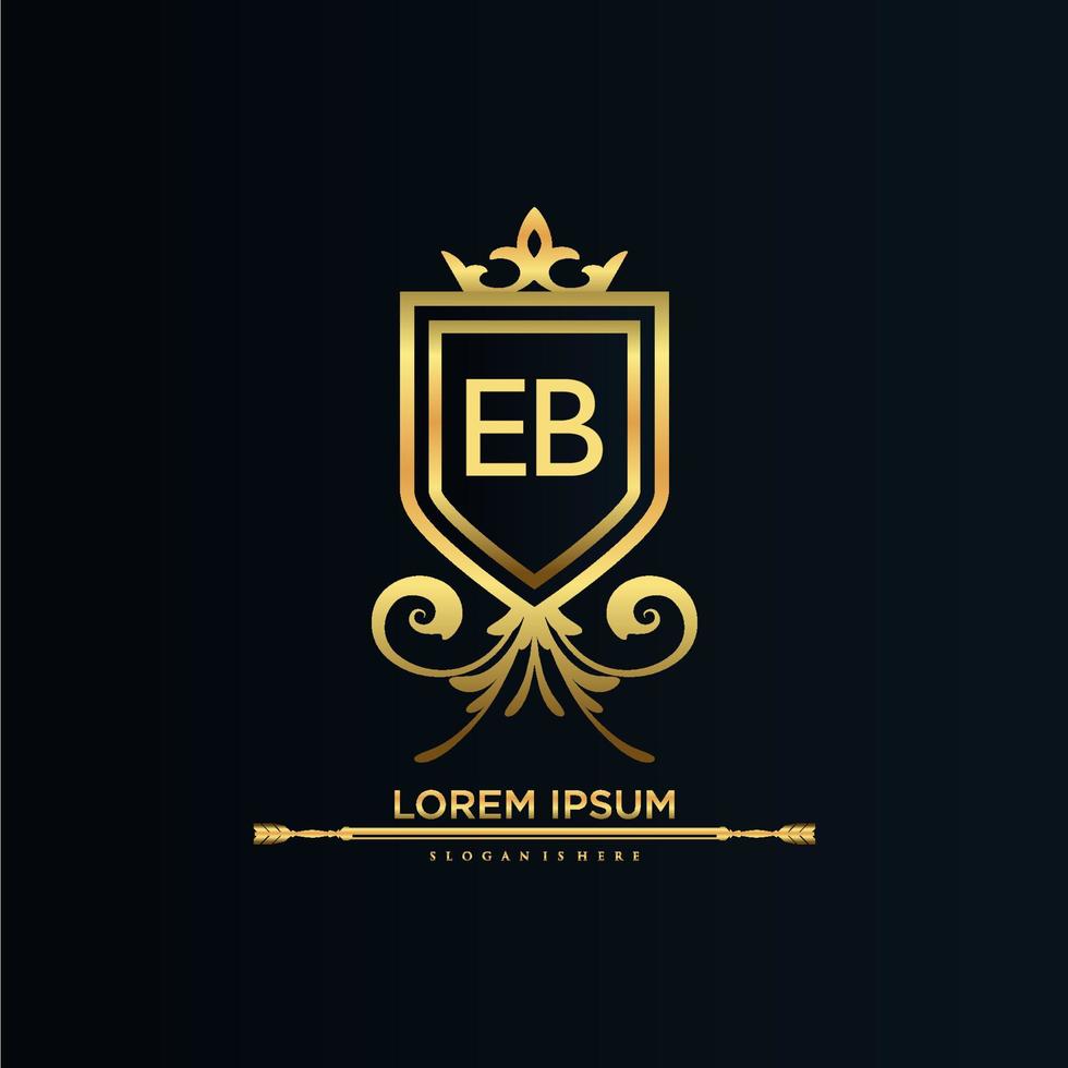 eb brief eerste met Koninklijk sjabloon.elegant met kroon logo vector, creatief belettering logo vector illustratie.