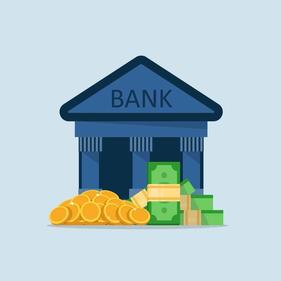 bank en financiën. bank gebouw. munten en bankbiljetten vector