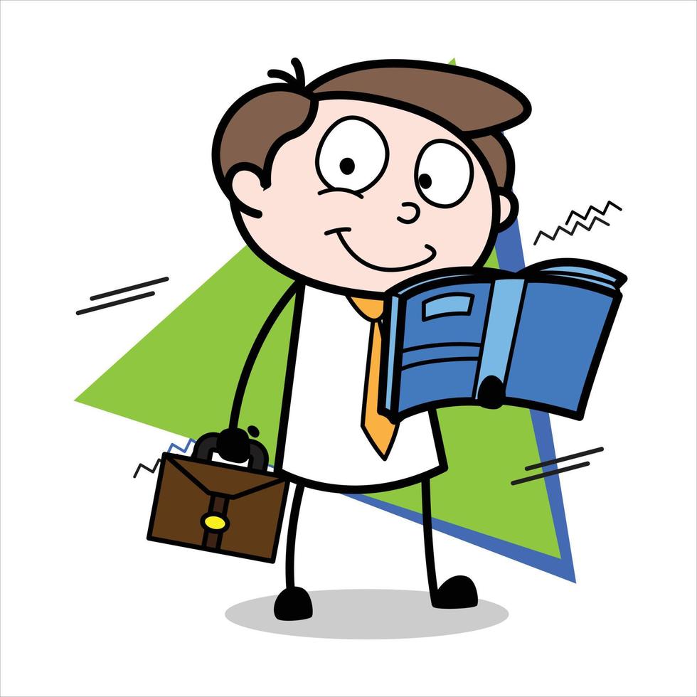 Bedrijfsmiddel van een jong zakenman tekenfilm karakter lezing een boek vector