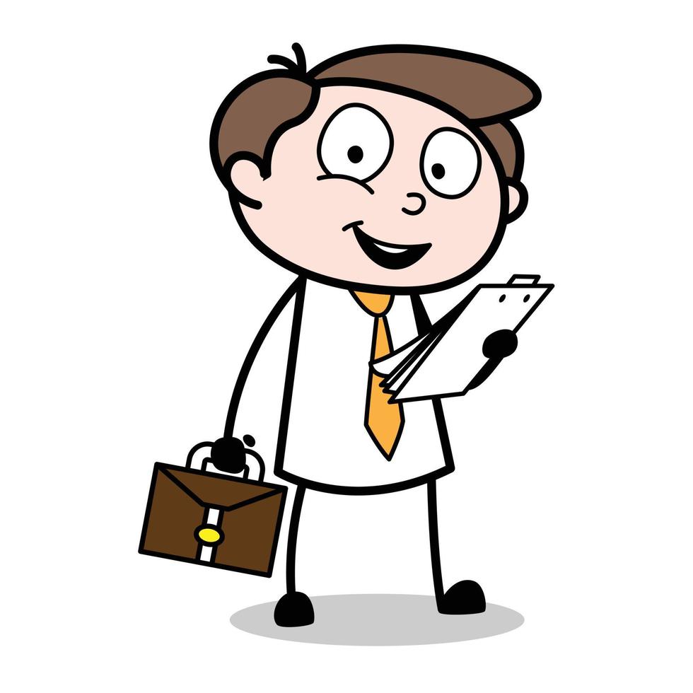 Bedrijfsmiddel van jong zakenman tekenfilm karakter op zoek Bij lijst Aan papier vector