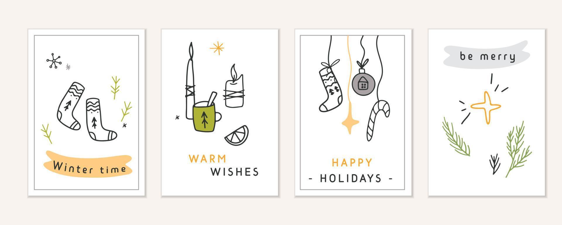 reeks van hand- getrokken knus Kerstmis vakantie groet kaarten ontwerp vector