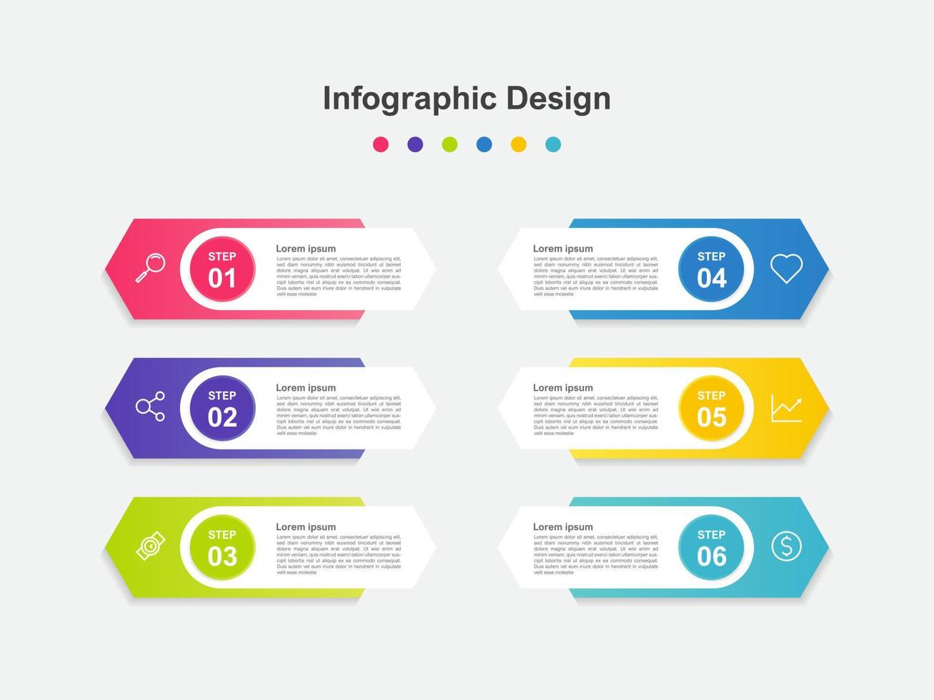 zes stappen kleurrijk abstract bedrijf infographic sjabloon vector