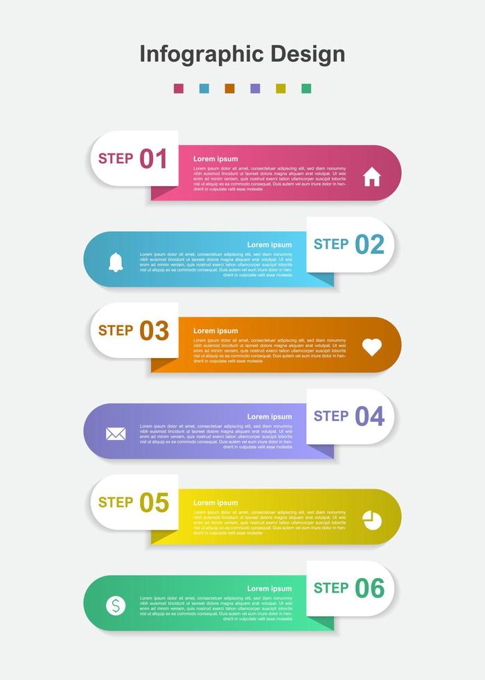 zes stappen kleurrijk abstract bedrijf infographic sjabloon vector