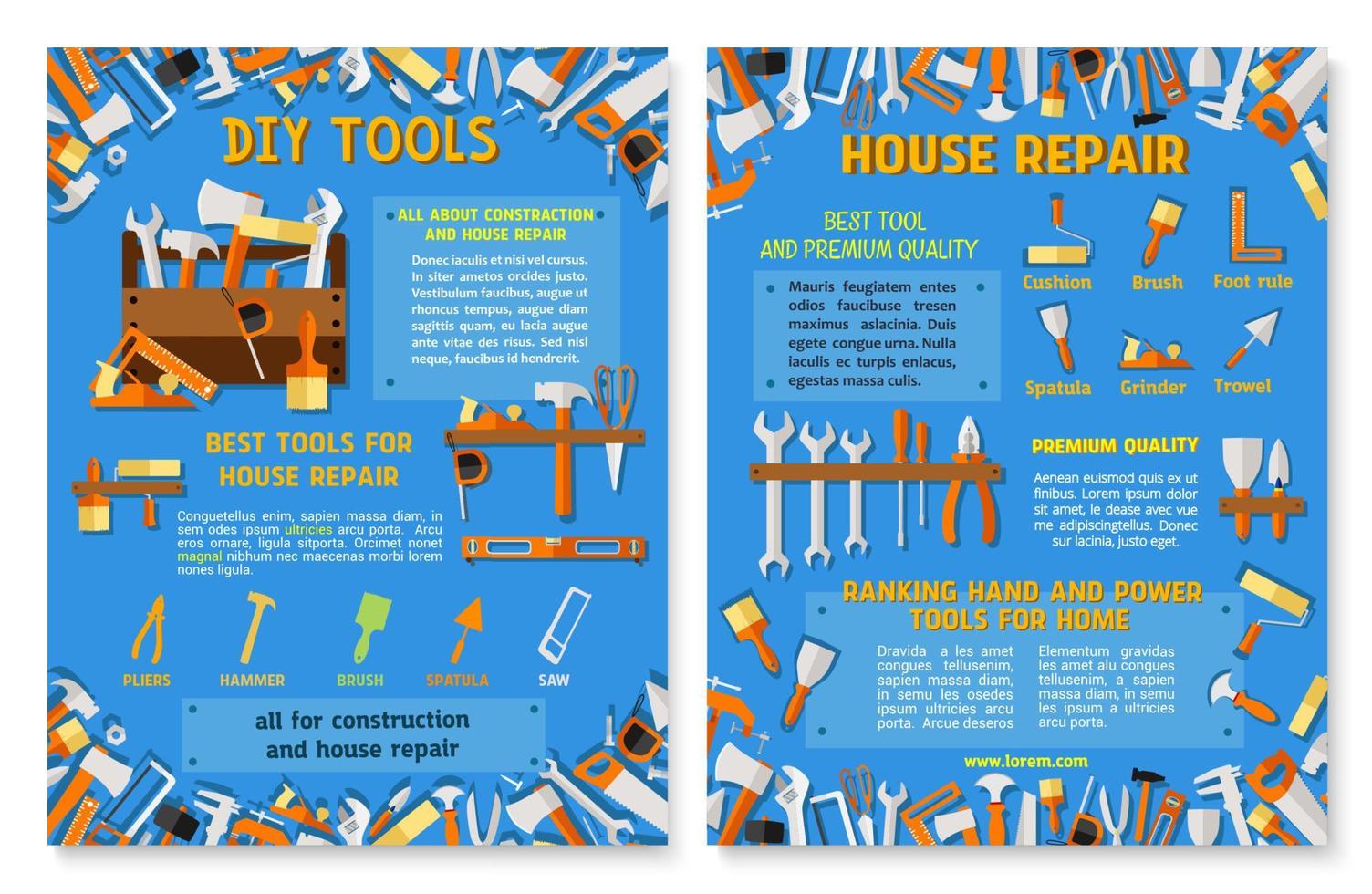 bouw en huis reparatie werk gereedschap poster reeks vector