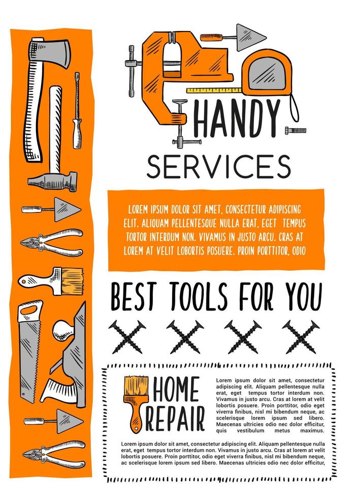 huis reparatie gereedschap en timmerwerk uitrusting poster vector