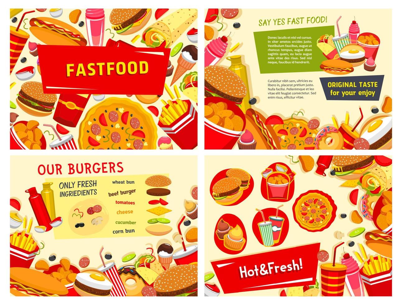 vector Fast food posters voor snel voedsel restaurant