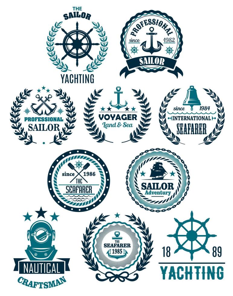 vector nautische marinier heraldisch pictogrammen voor zeilen