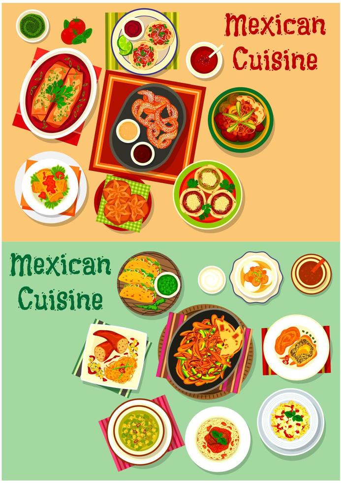 Mexicaans keuken lunch gerechten met vlees tussendoortje icoon vector