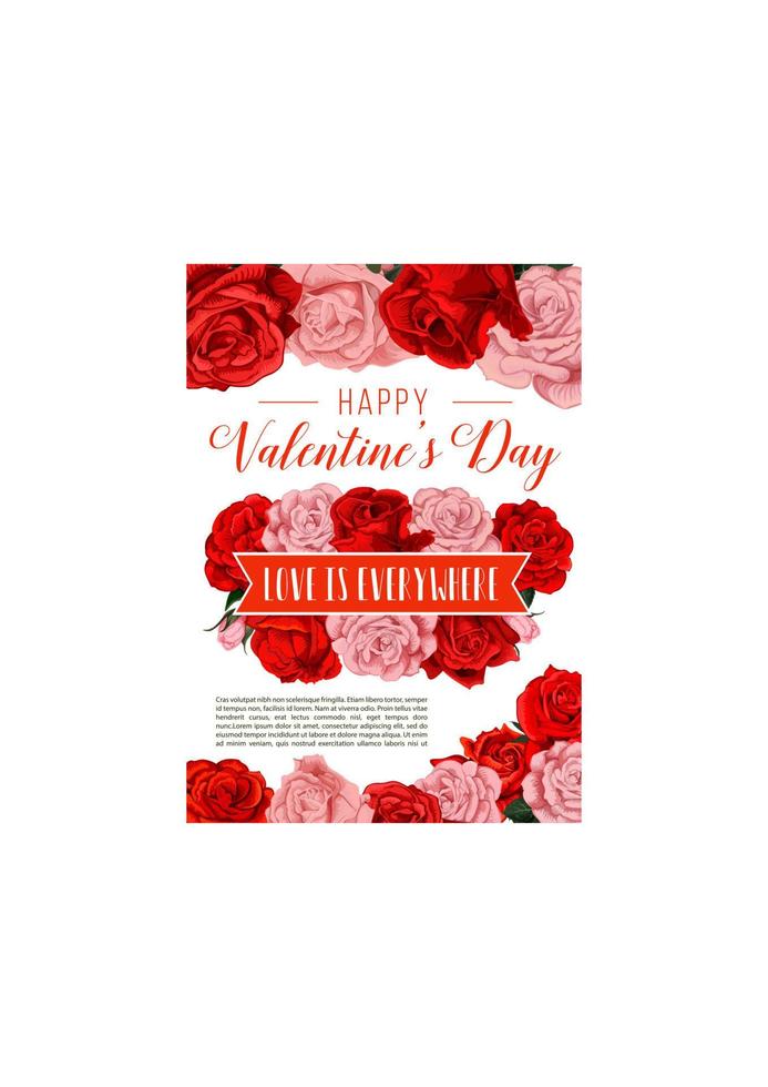 Valentijn dag groet kaart met roos bloemen vector