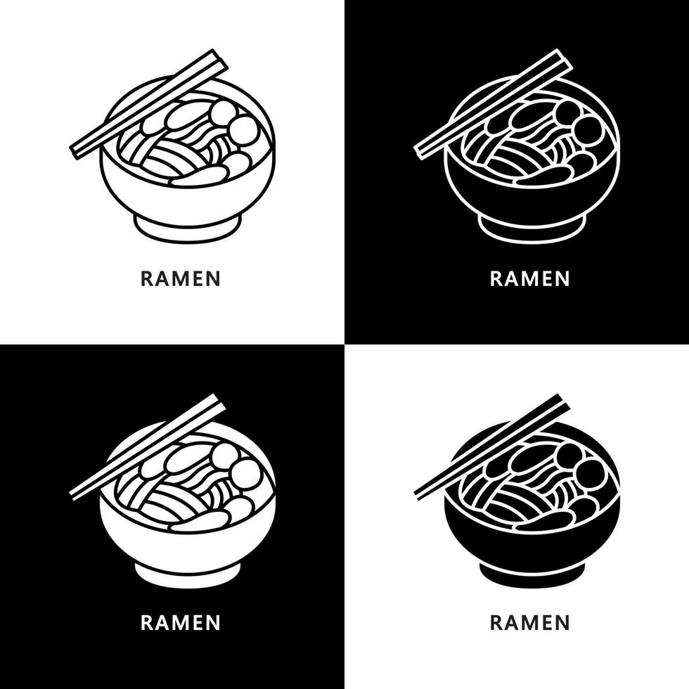 ramen noodle logo. voedsel en drinken illustratie. kom en eetstokjes icoon symbool vector