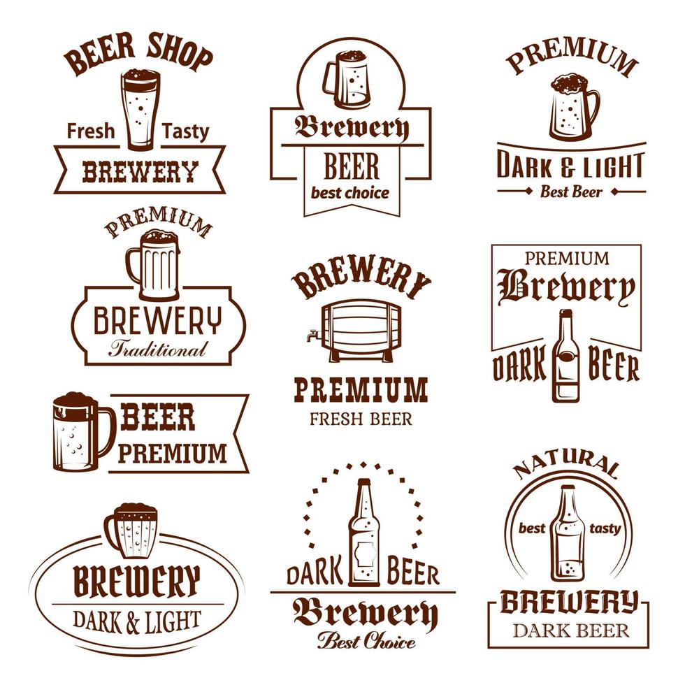 vector pictogrammen reeks voor bier brouwerij kroeg bar of winkel