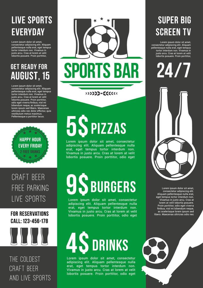 vector menu poster voor voetbal bar of Amerikaans voetbal kroeg