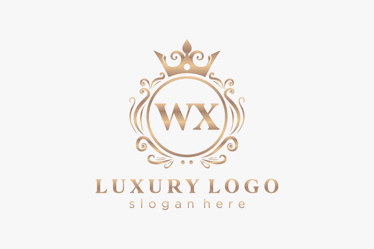 eerste wx brief Koninklijk luxe logo sjabloon in vector kunst voor restaurant, royalty, boetiek, cafe, hotel, heraldisch, sieraden, mode en andere vector illustratie.