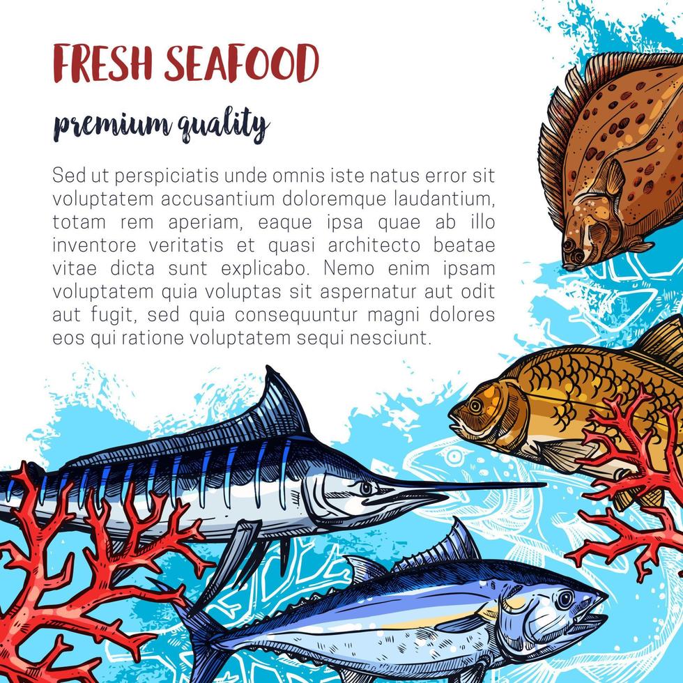 vector poster van vers zeevruchten en vis voedsel
