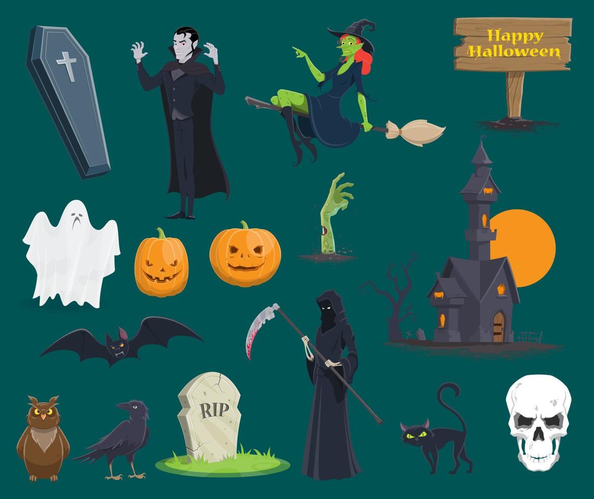 halloween monsters, pompoen geest vecor pictogrammen vector