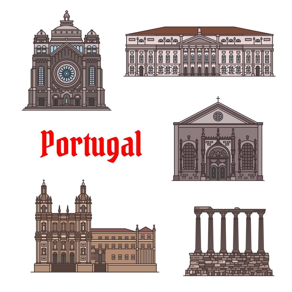 beroemd reizen mijlpaal van Portugal icoon reeks vector