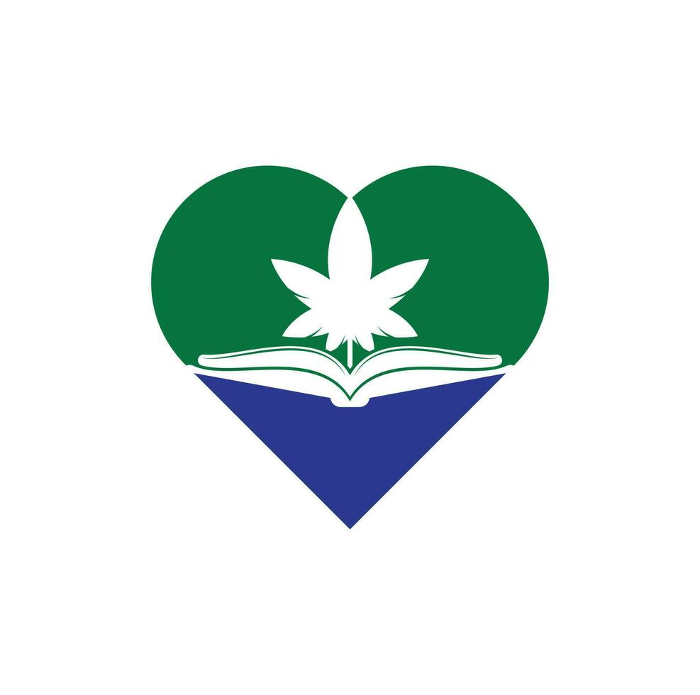 boek en marihuana hart vorm concept symbool logo sjabloon. geschikt voor medisch onderwijs. vector