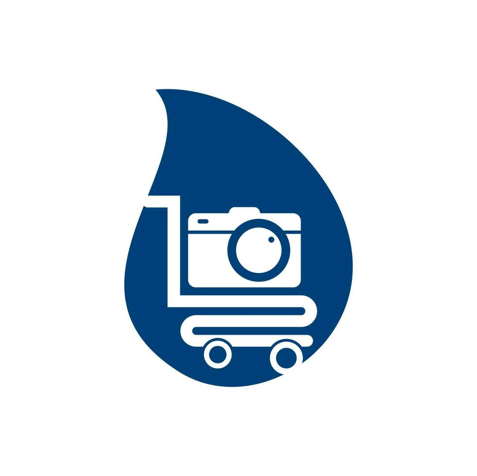 camera winkel laten vallen vorm concept logo vector icoon. boodschappen doen kar met camera lens logo ontwerp sjabloon.