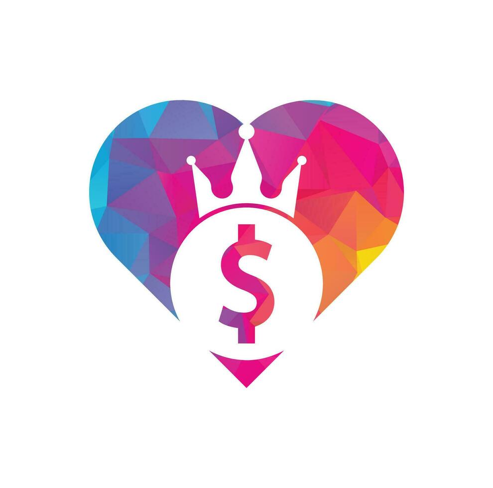dollar koning hart vorm logo ontwerpen concept vector. kroon geld icoon vector. vector