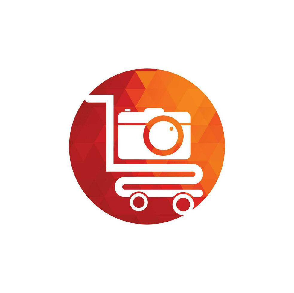 camera winkel logo vector icoon. boodschappen doen kar met camera lens logo ontwerp sjabloon.