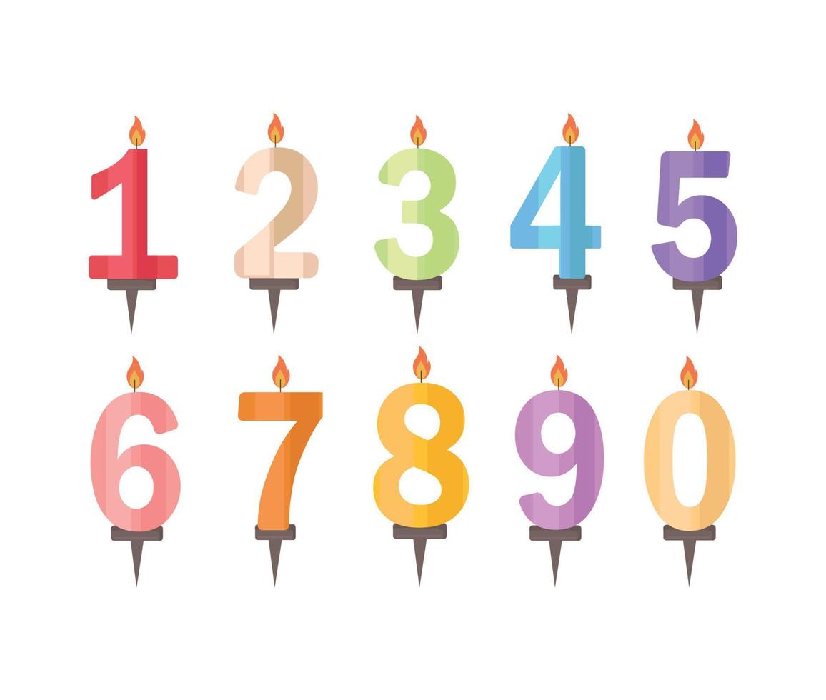 reeks illustratie van de aantal kaarsen van verjaardag vector