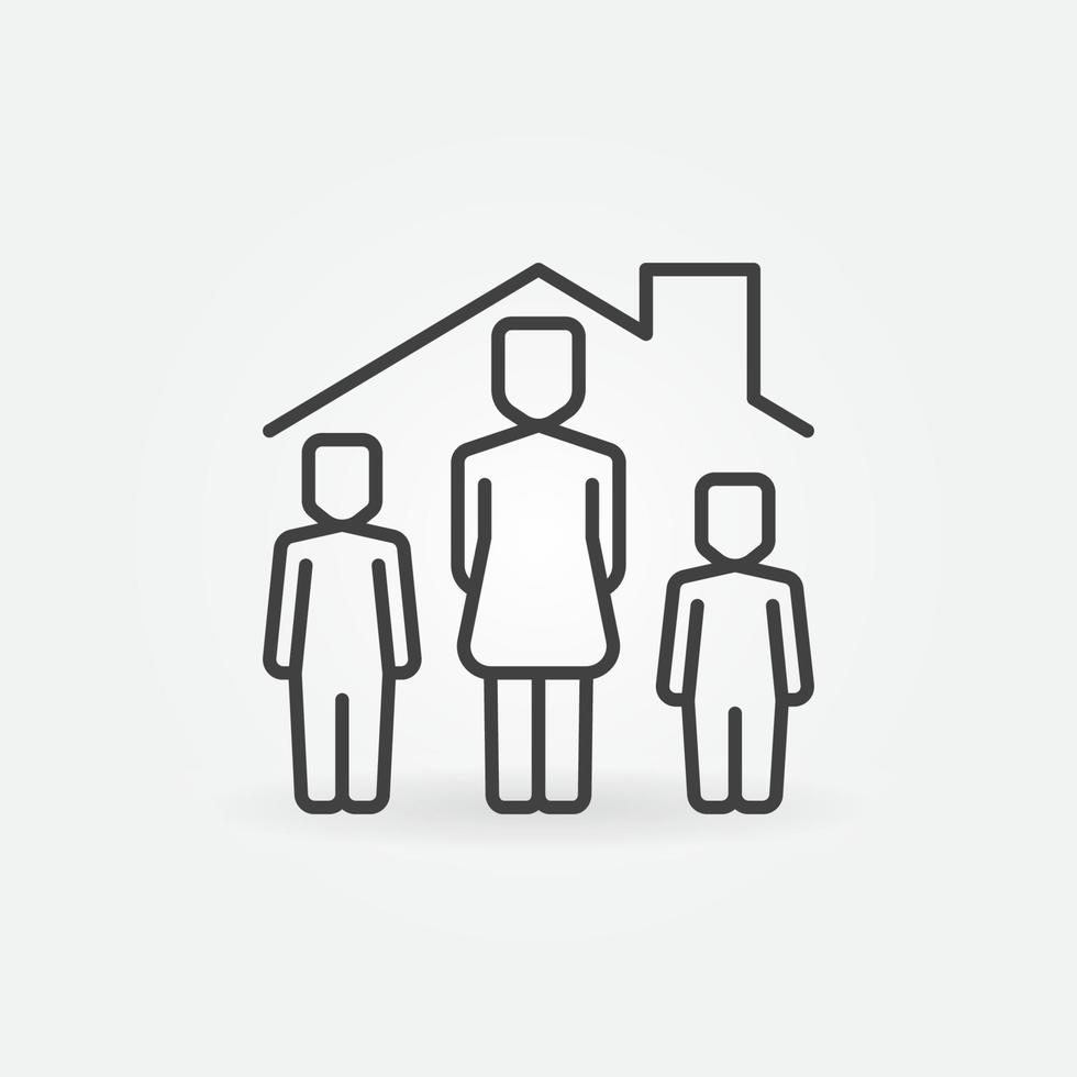 vrouw met twee kinderen onder huis dak lineair vector icoon