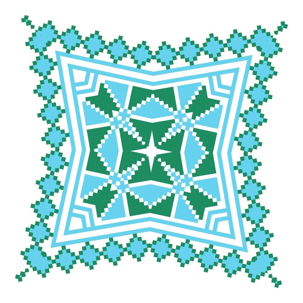 etnisch ornament mandala meetkundig patronen in blauw en groen kleuren vector