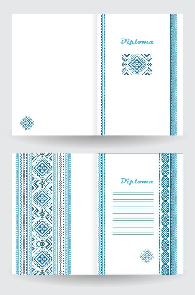 certificaat of diploma sjabloon met etnisch ornament patroon in wit blauw kleuren vector
