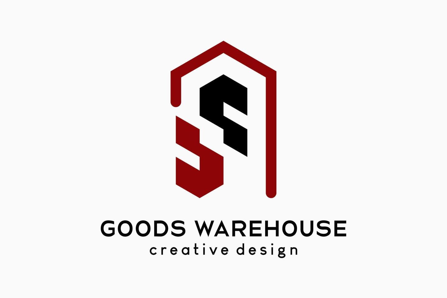 magazijn of goederen huis logo ontwerp, brief s icoon in lijn kunst huis icoon vector