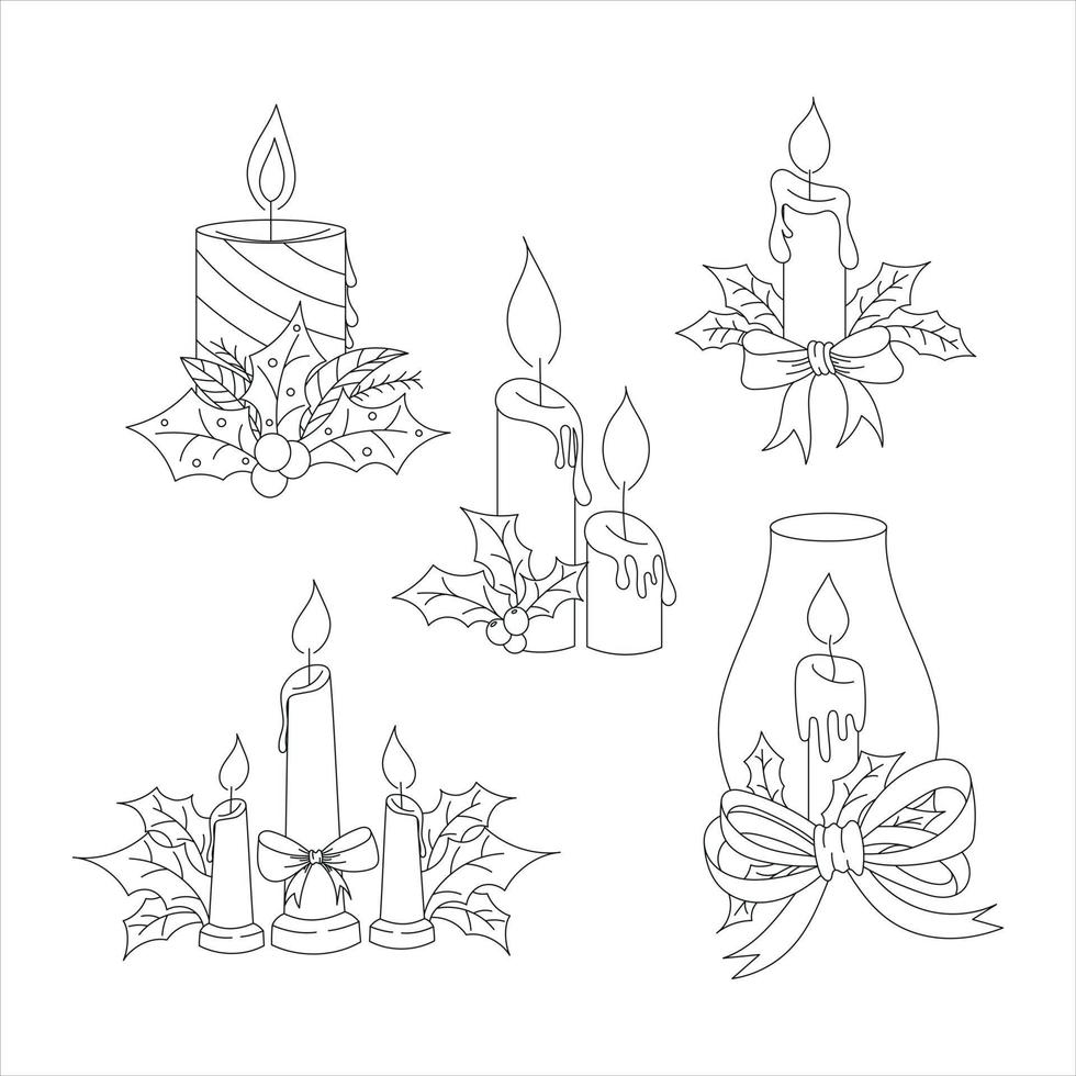 Kerstmis kaars lijn kunst illustratie vector