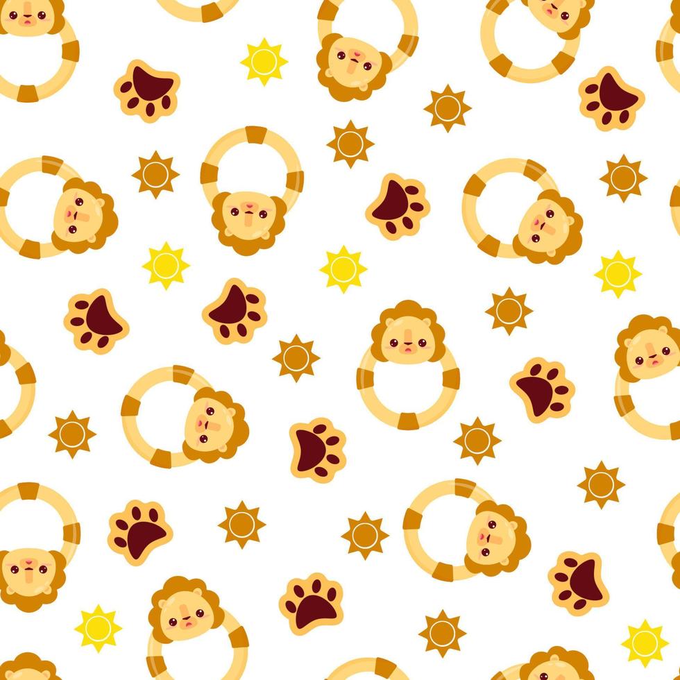 naadloos patroon met dieren Aan een wit achtergrond. een patroon met een baby rammelaar in de het formulier van een leeuw. kawaii dieren vector
