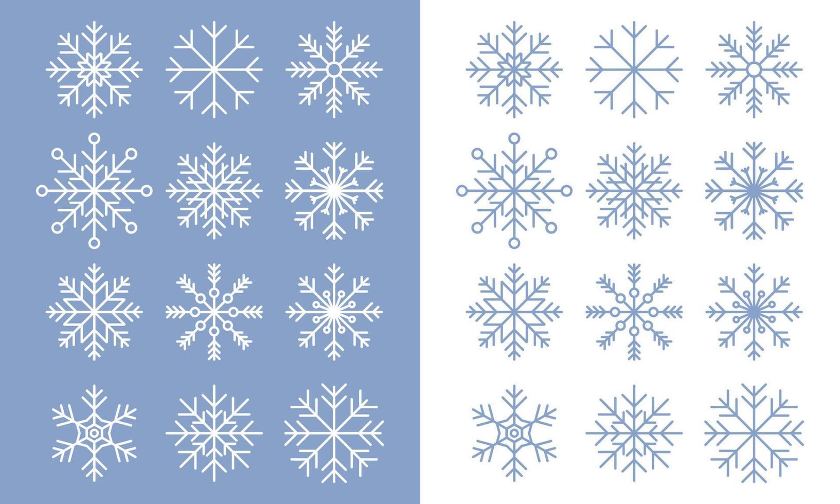 sneeuwvlok lijn pictogrammen Aan blauw en wit achtergrond. reeks van blauw sneeuwvlokken pictogrammen. sneeuwvlokken sjabloon. sneeuwvlok winter. sneeuwvlokken pictogrammen. vector illustratie