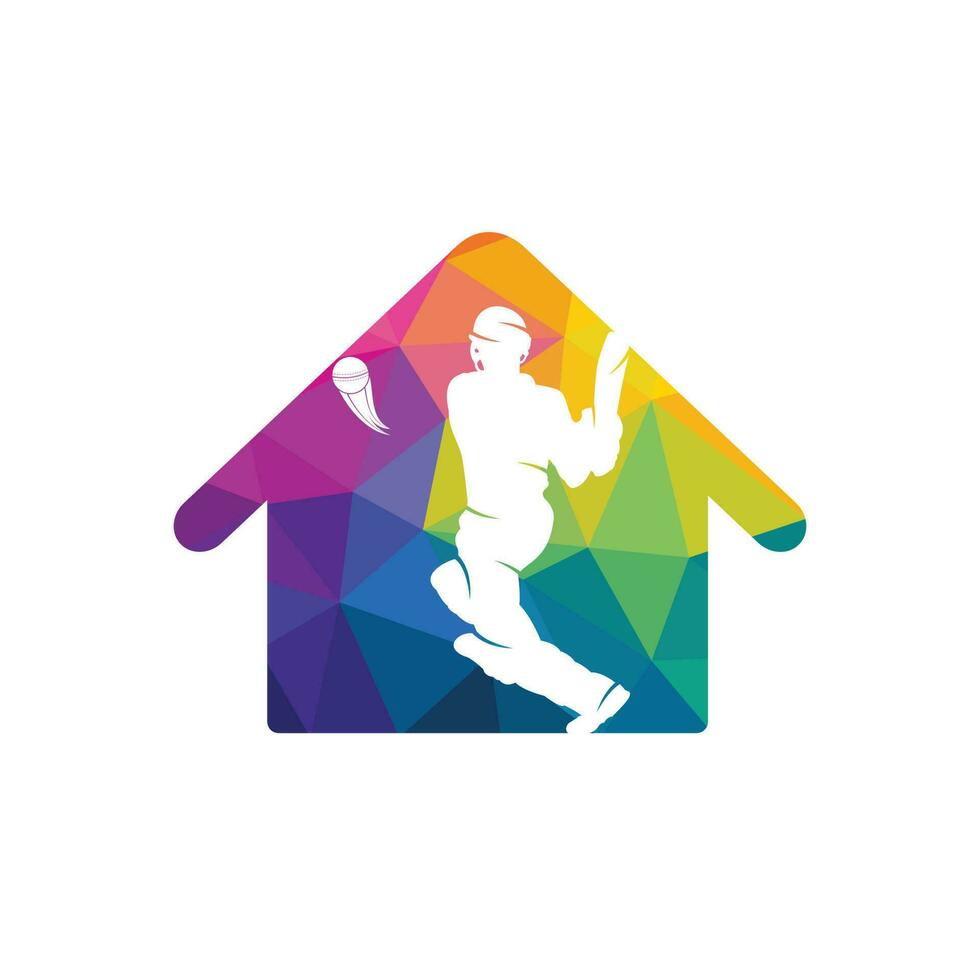 batsman spelen krekel huis vorm concept logo. krekel wedstrijd logo. vector