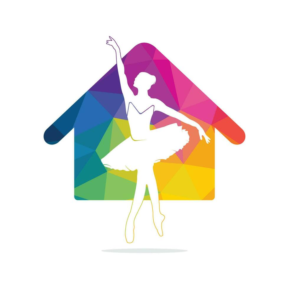 ballet danser en huis vector logo ontwerp. logo ontwerp voor ballet school- en dans studio.