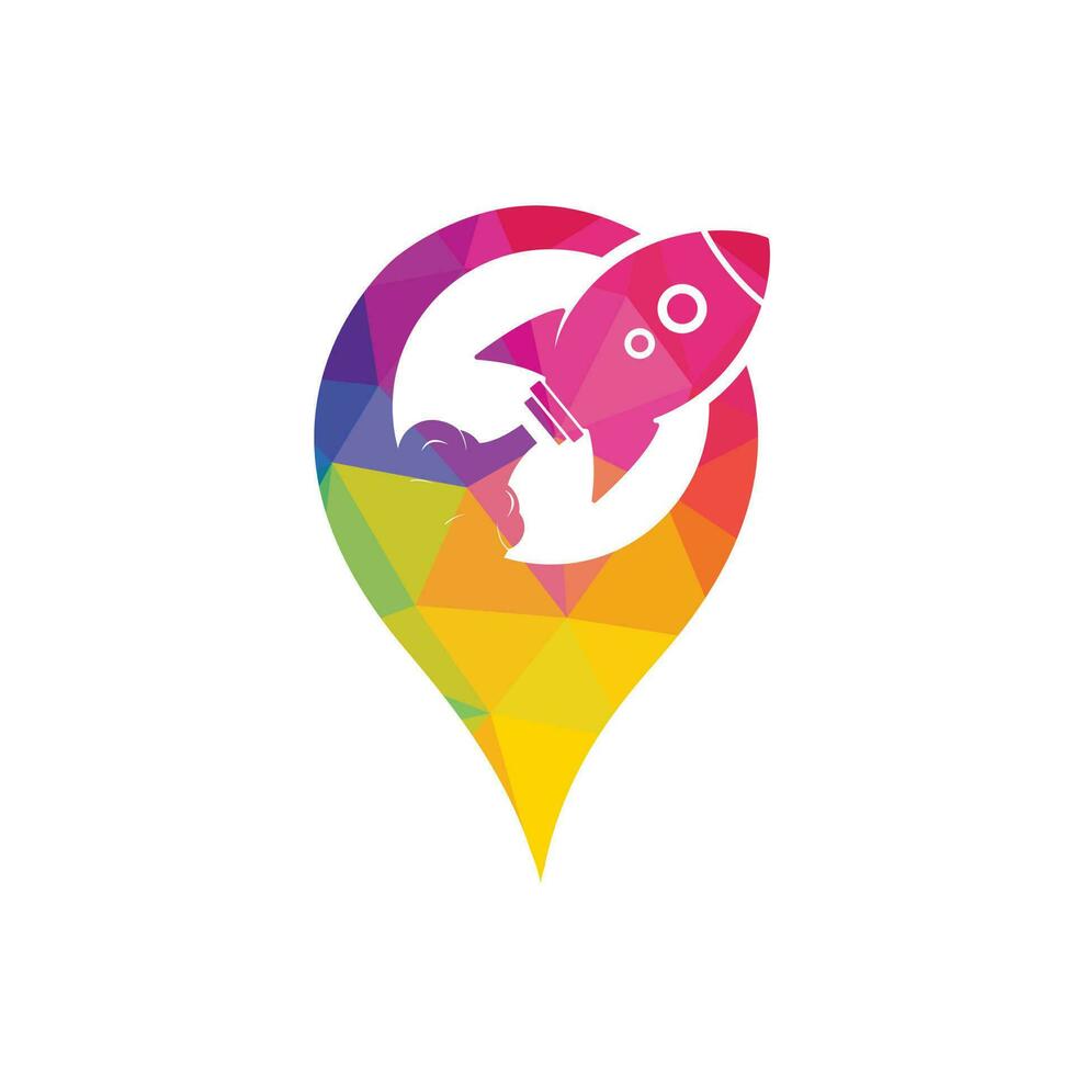 raket en kaart wijzer logo ontwerp. raket en GPS locator symbool of icoon. vector