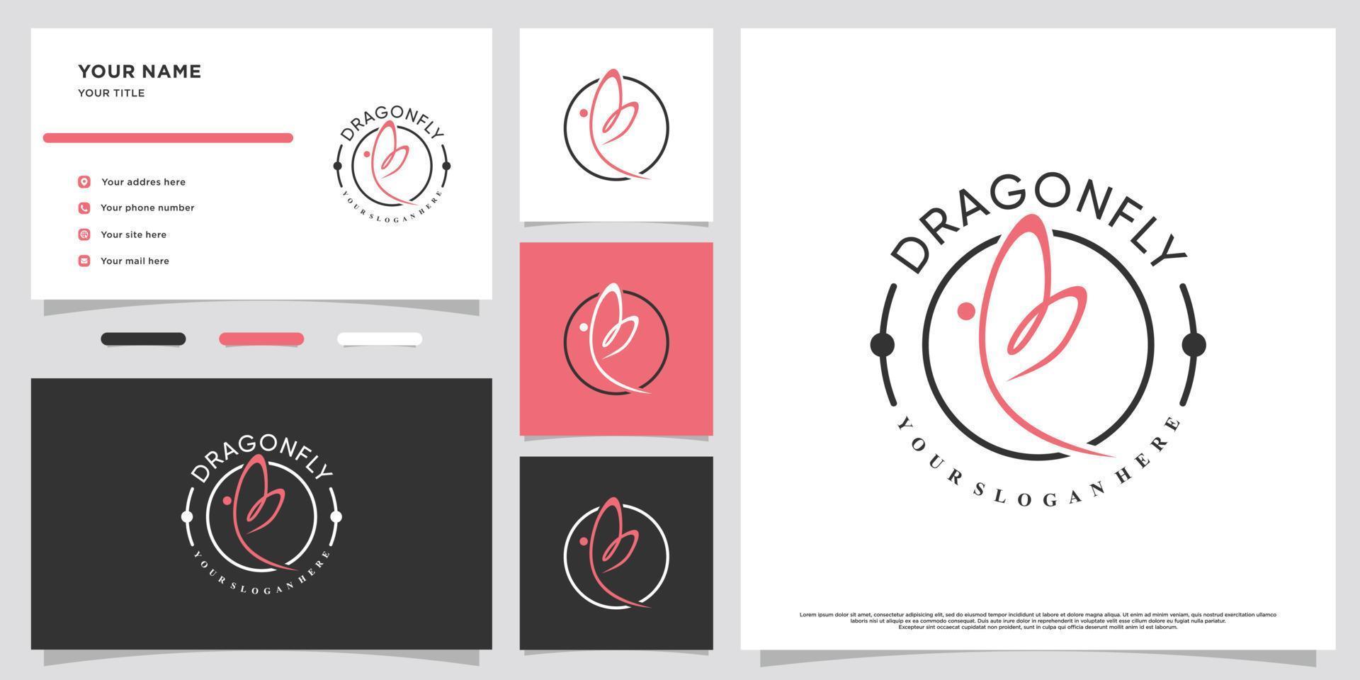 minimalistische vlinder of libel logo ontwerp met bedrijf kaart premie vector