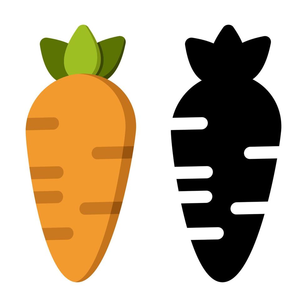 silhouet van wortels en zwart kleur. groente en voedsel. eetpatroon teken vector grafiek. wortel geïsoleerd zwart en kleur pictogrammen vector silhouet. wortel vlak icoon. vector illustratie
