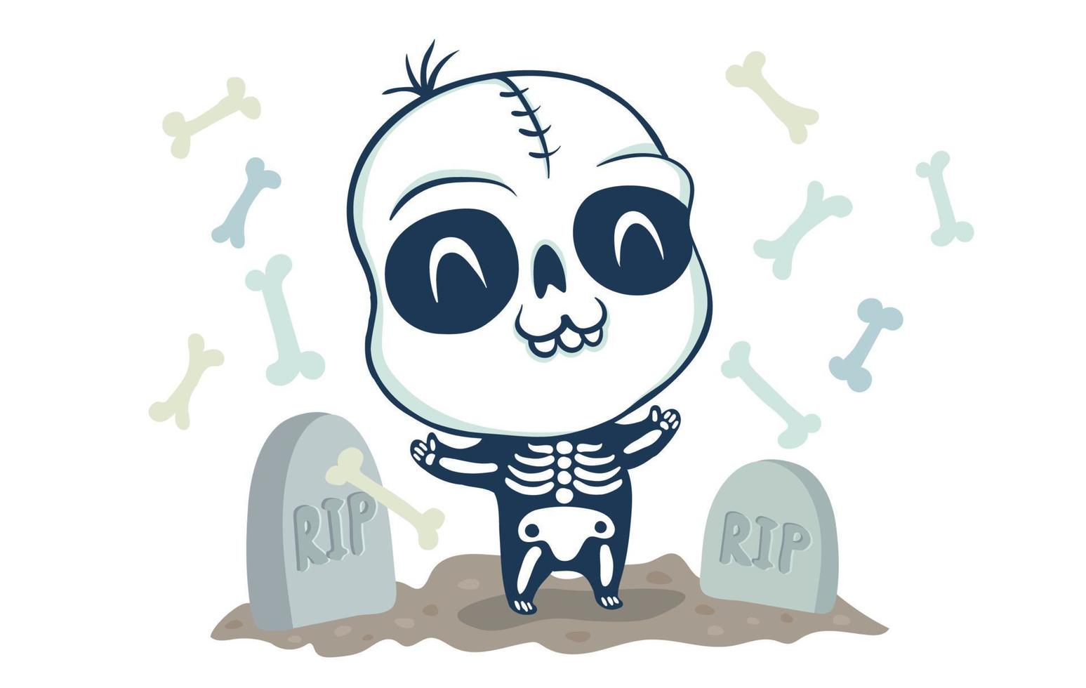skelet in kawaii stijl vector
