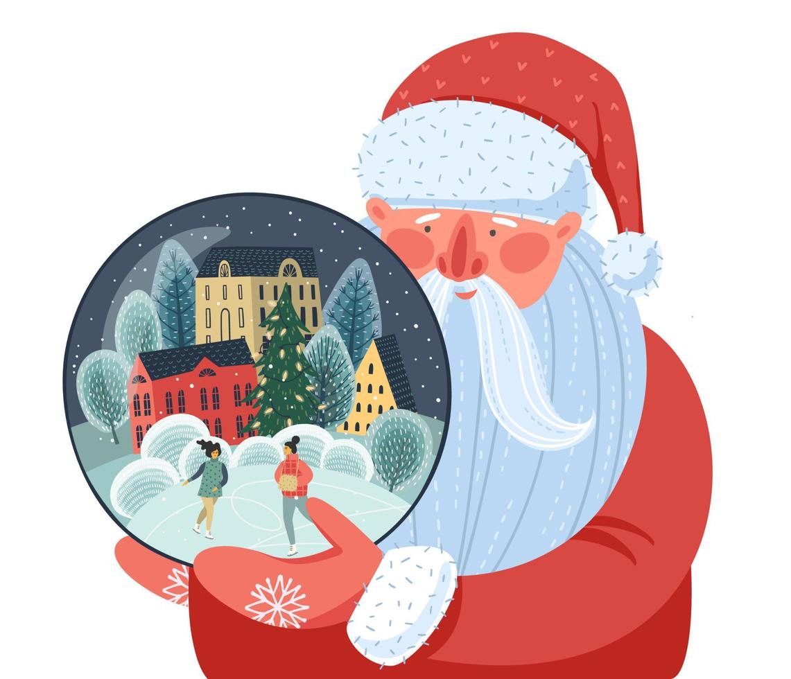 Kerstmis en gelukkig nieuw jaar geïsoleerd illustratie met de kerstman claus. vector ontwerp sjabloon.