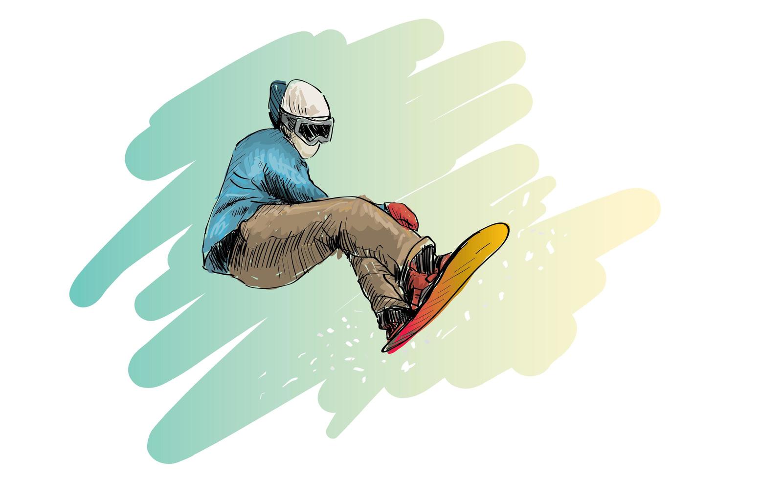 schets van man snowboarden vector