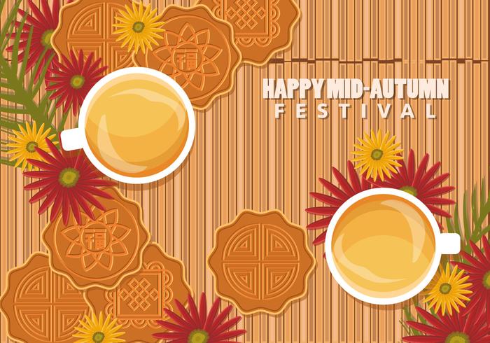 Chinese Mid Autumn Festival Achtergrond Met Maancake En Thee vector