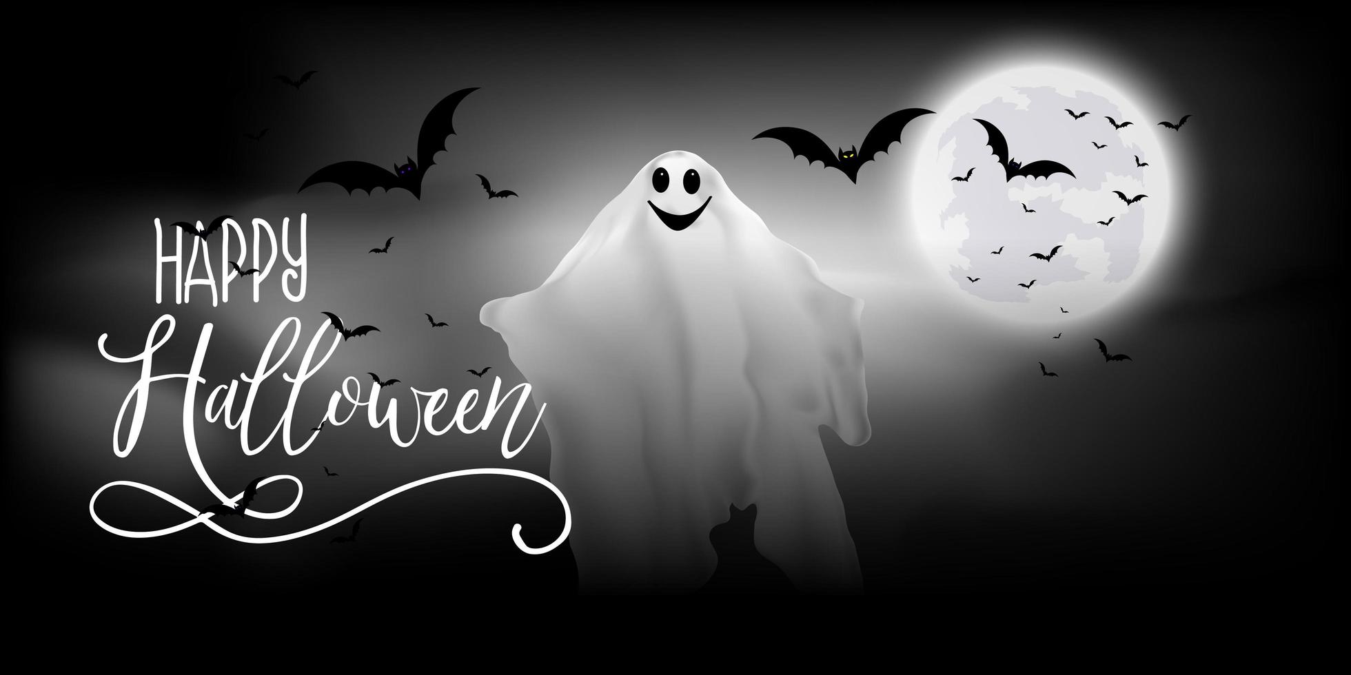 halloween-banner met spook en vleermuizen vector