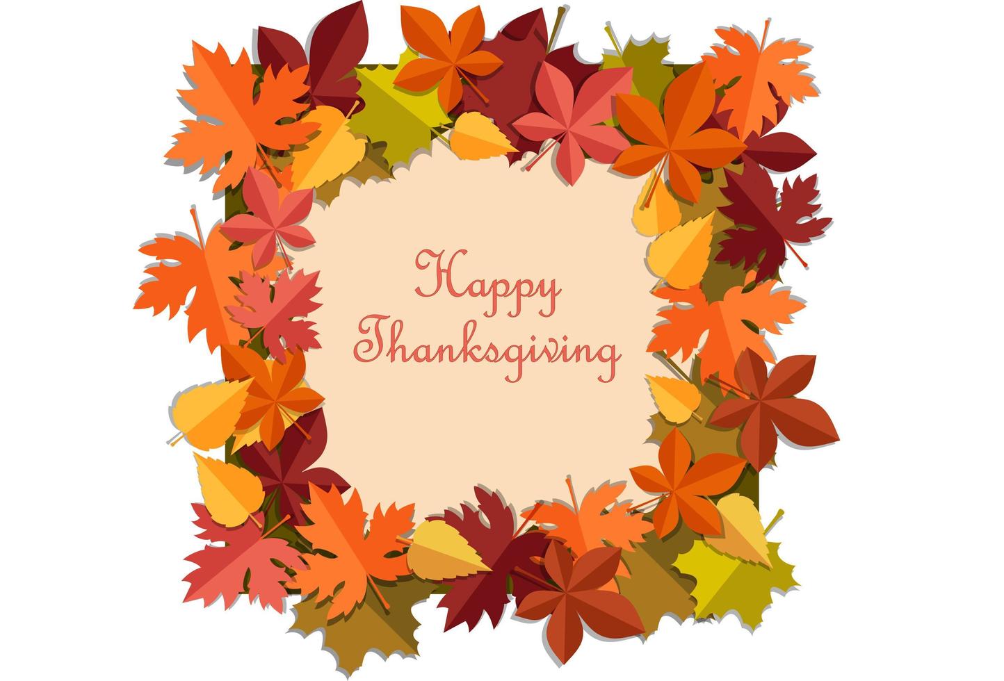 happy thanksgiving-kaart met frame van herfstbladeren vector