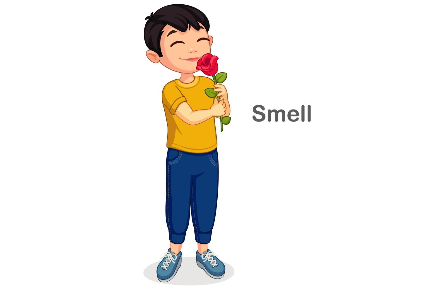 kleine jongen die een bloem ruikt vector