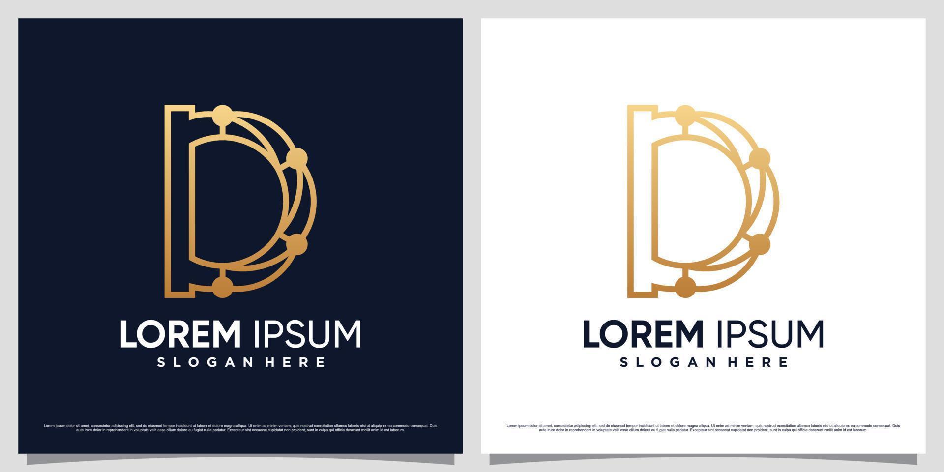 monogram brief d logo ontwerp sjabloon met lijn kunst stijl en creatief element vector