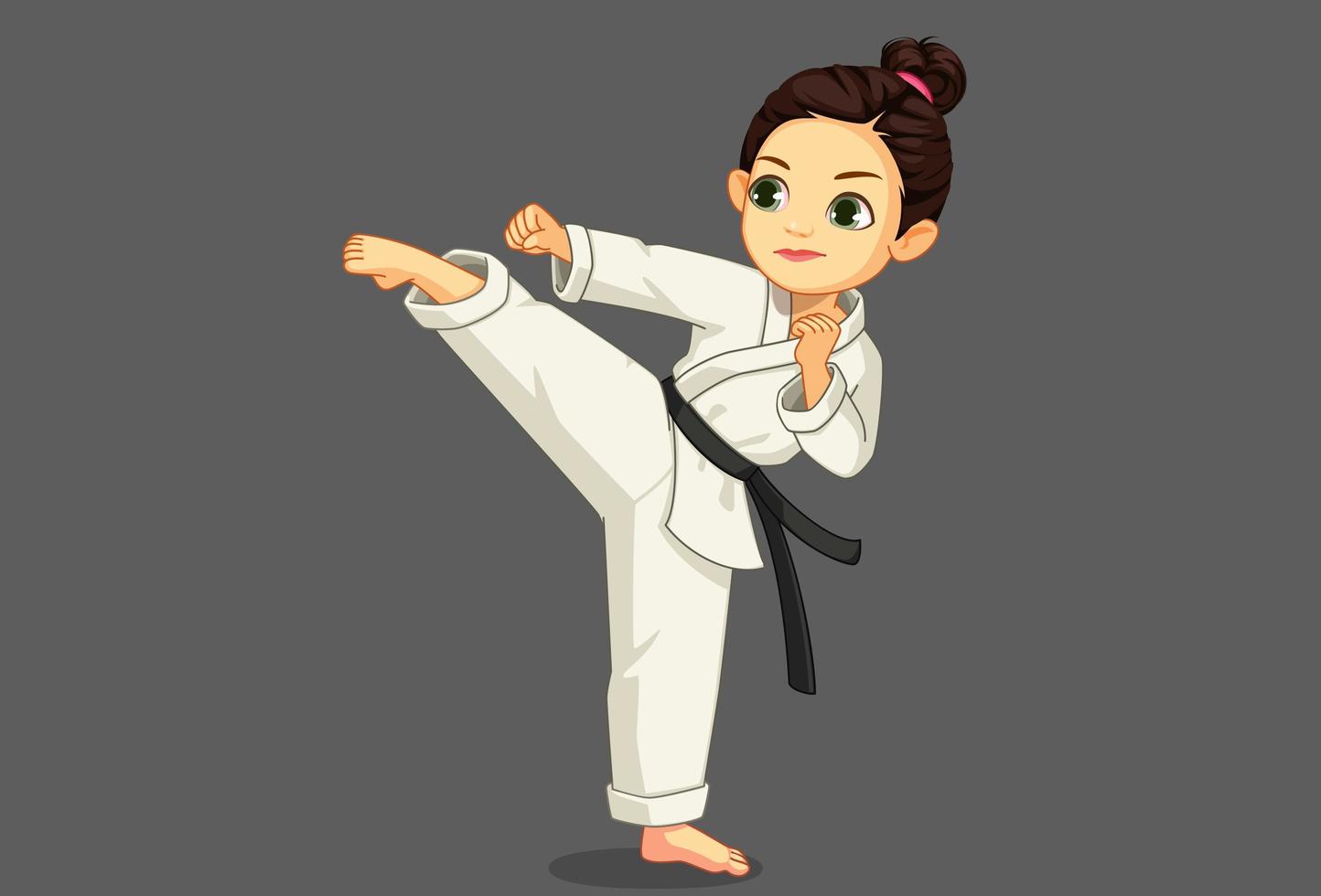 schattig klein karate meisje in karate pose vector